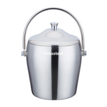 Drum Stype Thickning Double Stainless Steel Ice Bucket with Lid & Handle